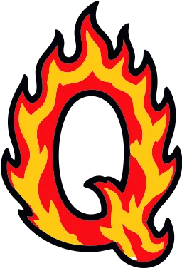 Printable fire letter Q template with cartoon flames