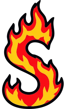 Printable fire letter S template with cartoon flames