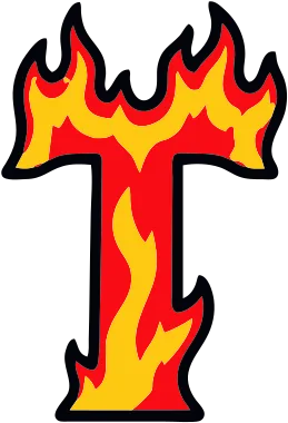 Printable fire letter T template with cartoon flames
