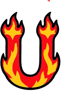 Printable fire letter U template with cartoon flames
