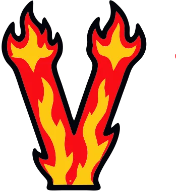 Printable fire letter V template with cartoon flames