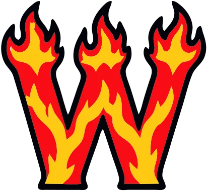 Printable fire letter W template with cartoon flames