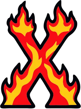 Printable fire letter X template with cartoon flames