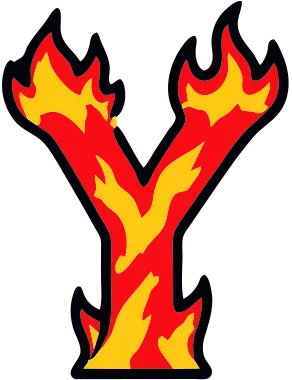 Printable fire letter Y template with cartoon flames