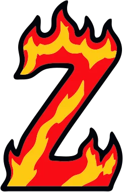 Printable fire letter Z template with cartoon flames