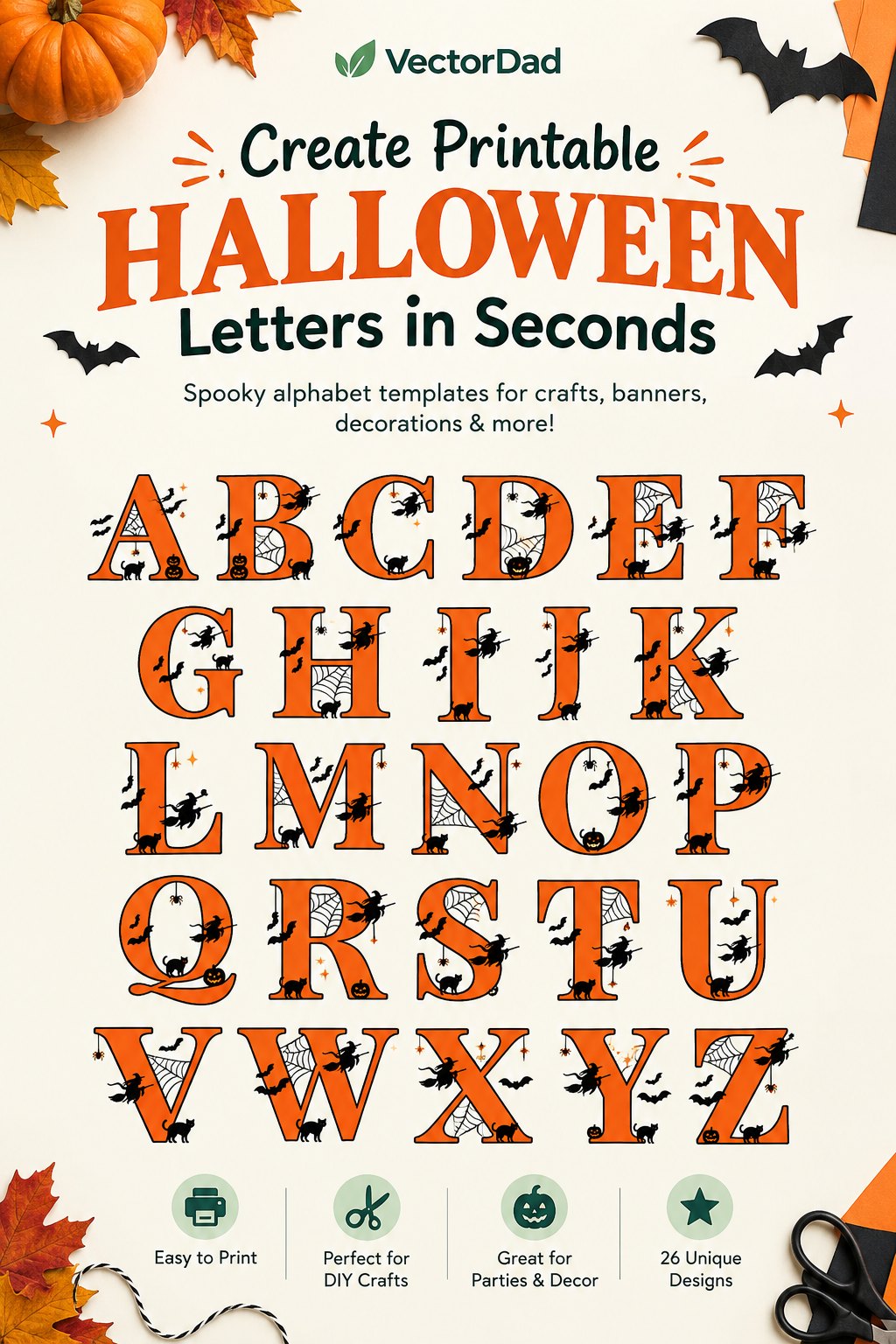 Create printable Halloween letters in seconds โ spooky alphabet templates from VectorDad