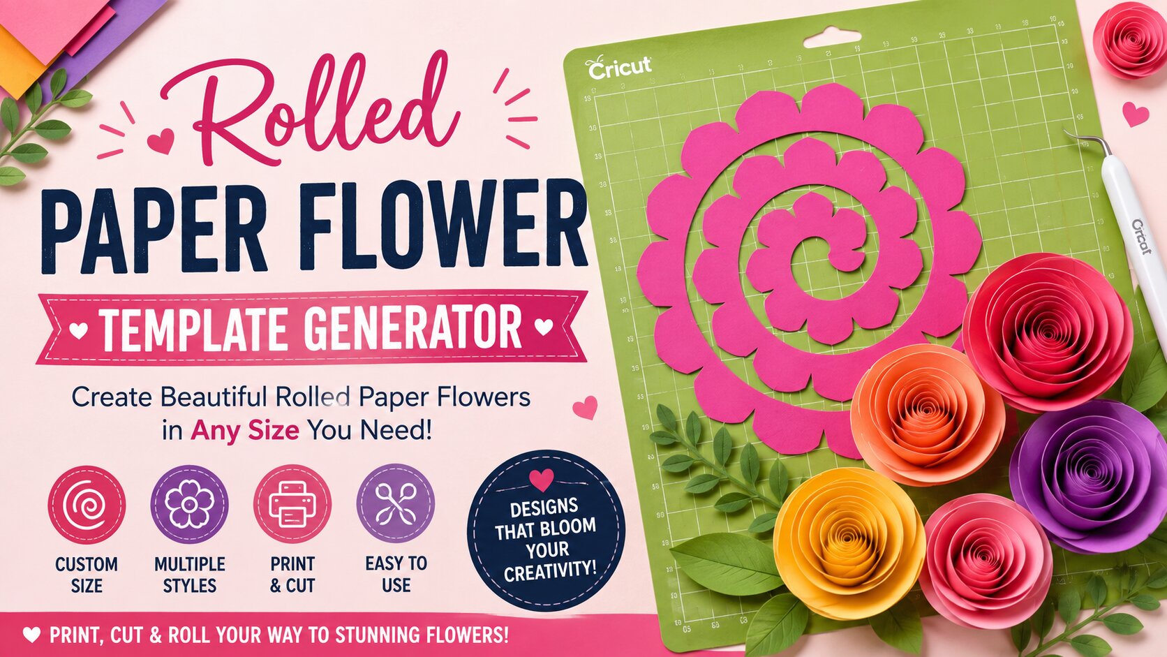Rolled paper flower spiral template generator