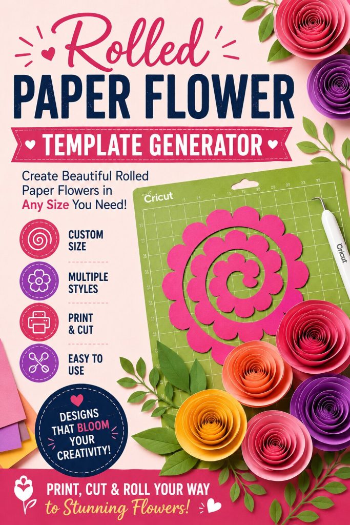 Rolled paper flower template guide showing spiral cut templates and how to roll them