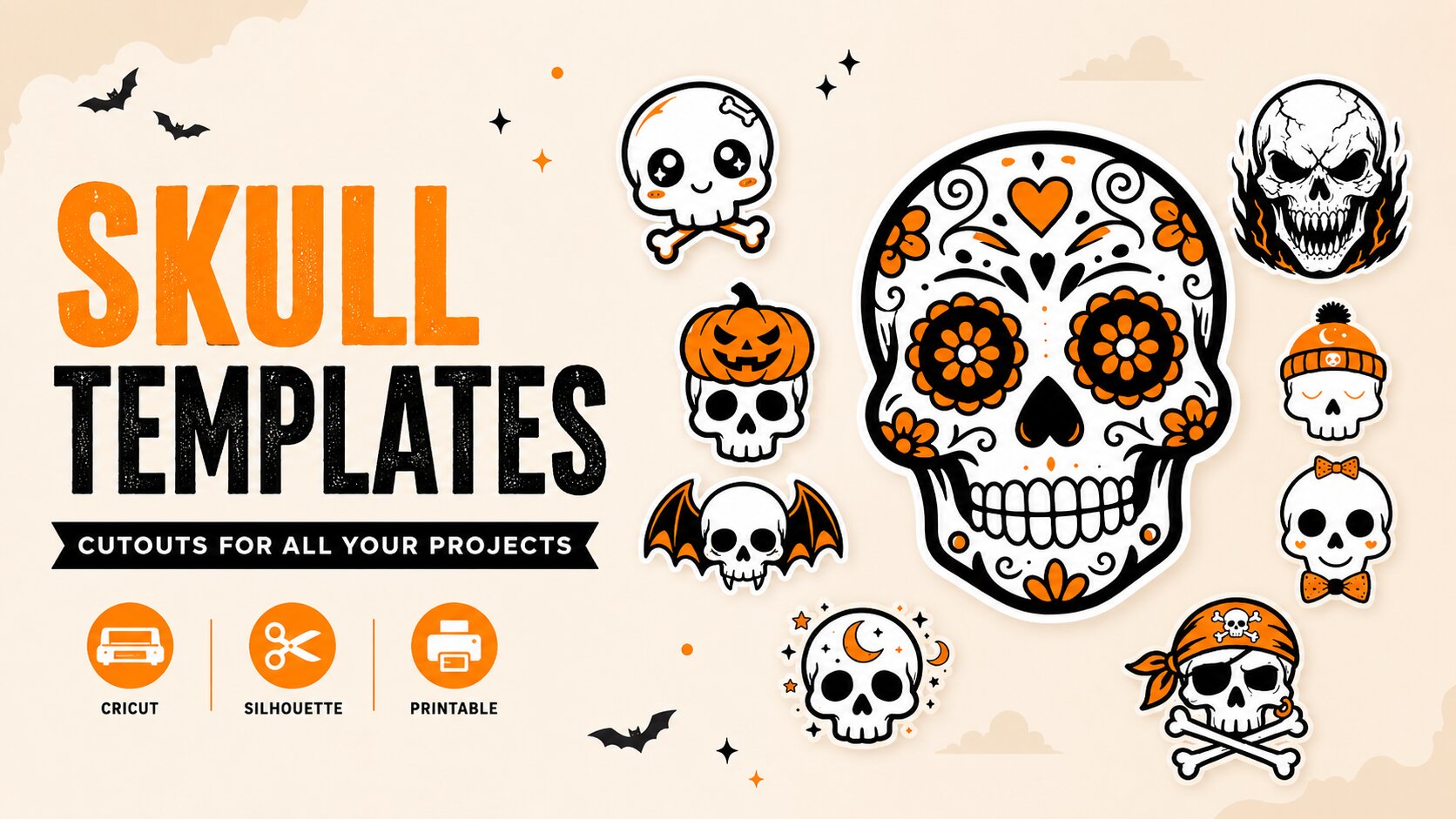 Free skull templates and SVG cut files for Halloween crafts
