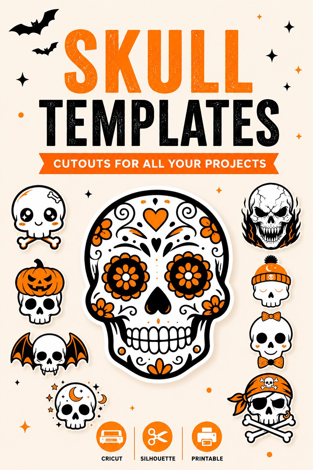 Free skull templates and SVG cut files for Halloween crafts from VectorDad