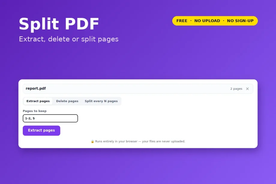 Split PDF tool extracting selected pages from a PDF
