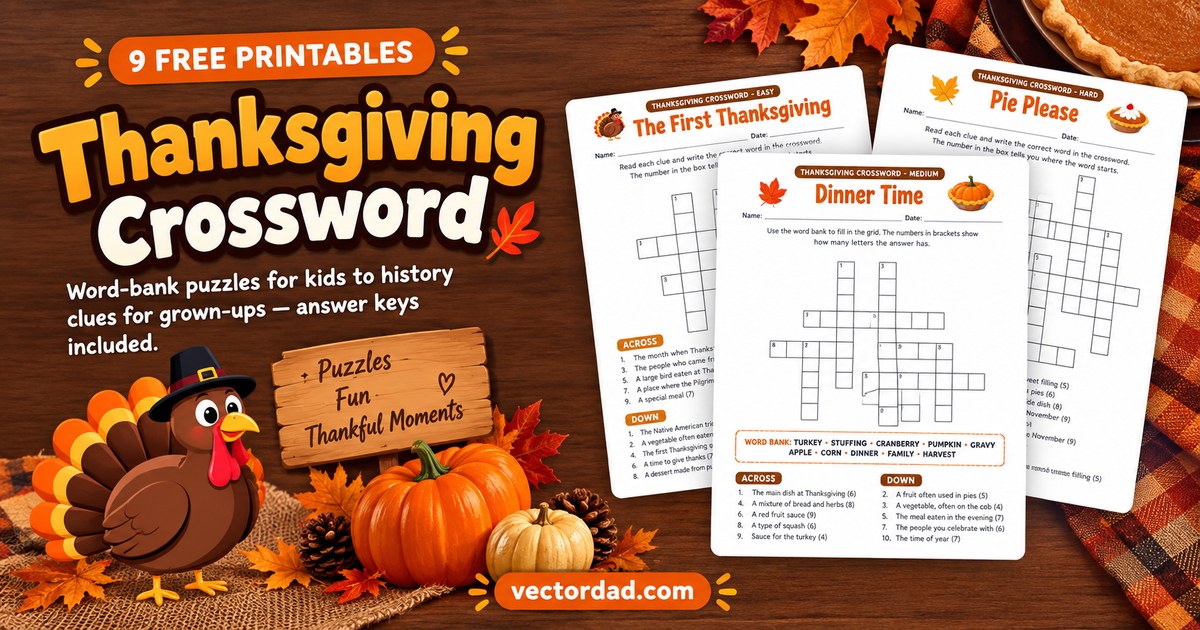Printable Thanksgiving crossword puzzles — easy, medium and hard, with answer keys