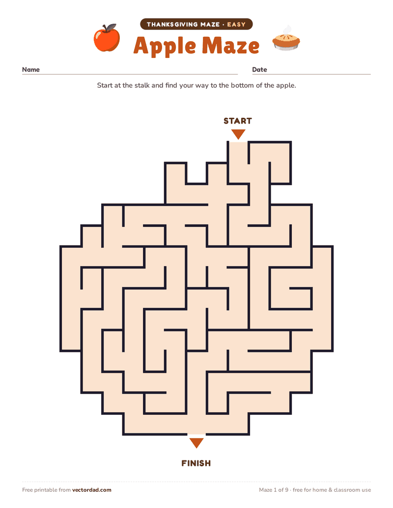 Printable Thanksgiving maze β Apple Maze (easy)