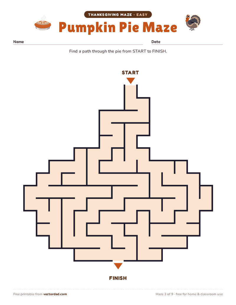 Printable Thanksgiving maze β Pumpkin Pie Maze (easy)