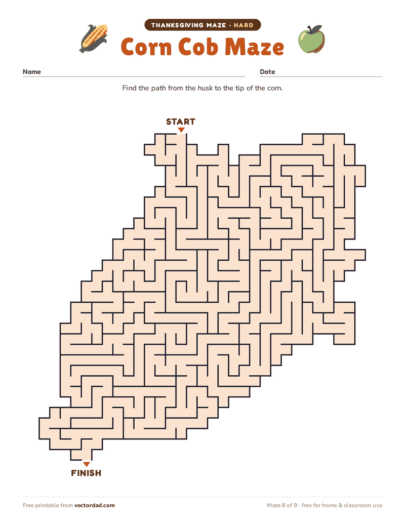 Printable Thanksgiving maze β Corn Cob Maze (hard)