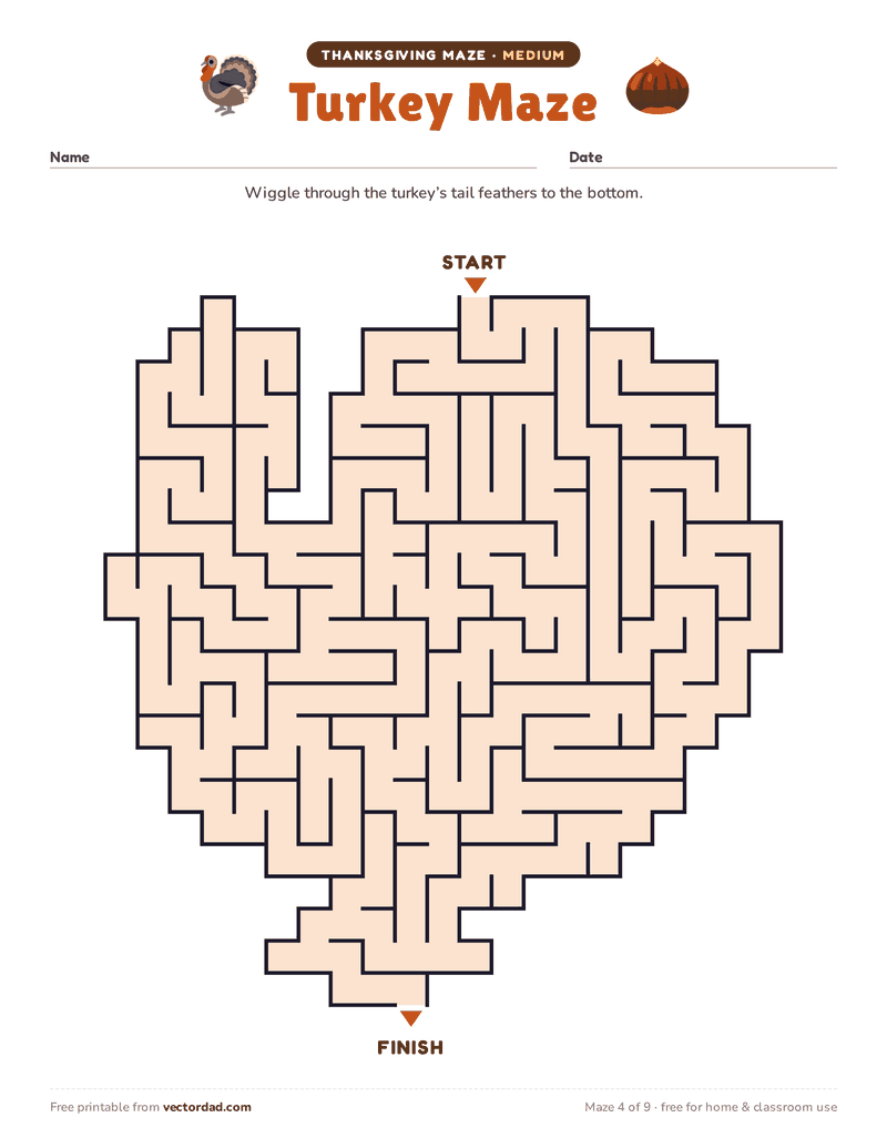 Printable Thanksgiving maze β Turkey Maze (medium)