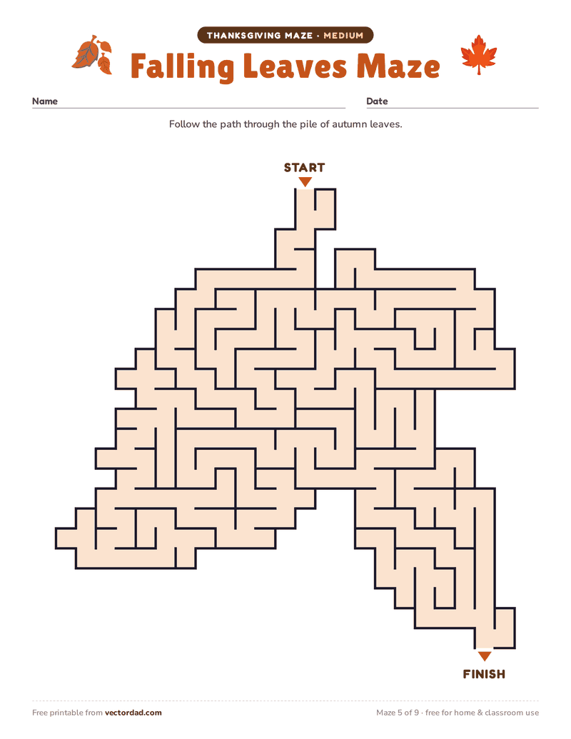 Printable Thanksgiving maze β Falling Leaves Maze (medium)