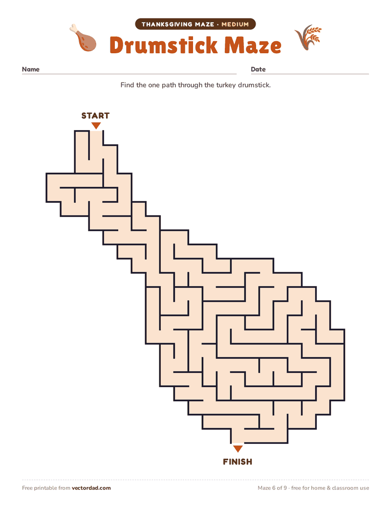 Printable Thanksgiving maze β Drumstick Maze (medium)