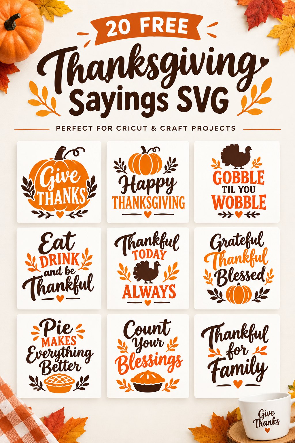Free Thanksgiving sayings SVG files for Cricut and Silhouette