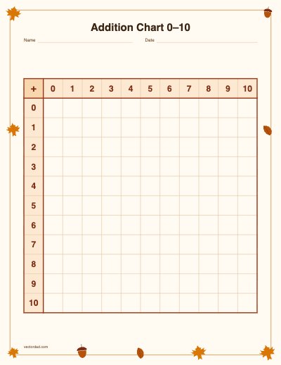 Printable fall blank addition chart
