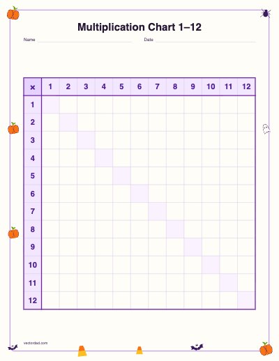 Printable Halloween blank multiplication chart