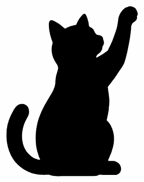 Waving Cat pumpkin carving stencil, free printable black cat silhouette