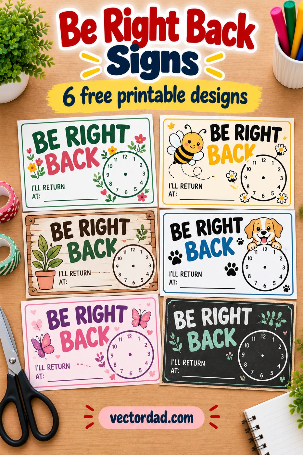 Free printable be right back signs from VectorDad — 6 designs