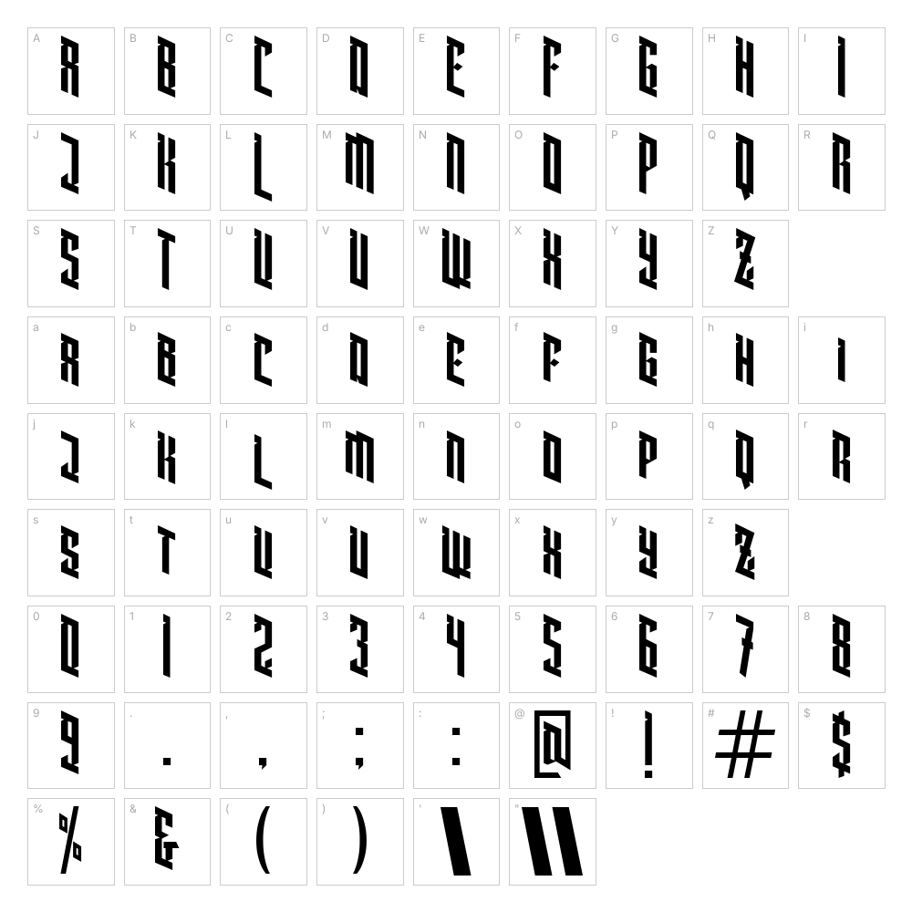 Bleach font character map: A–Z, a–z, 0–9 and punctuation