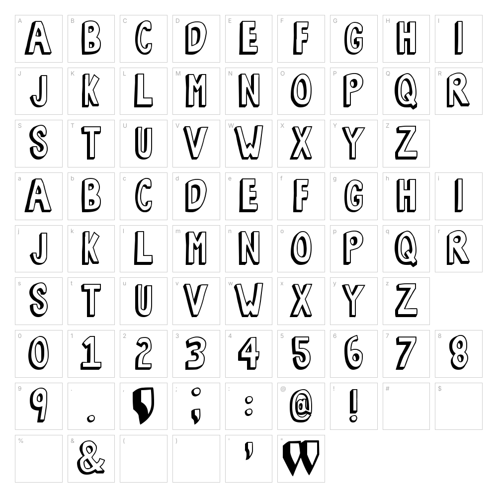 Bob’s Burgers font character map: A–Z, a–z, 0–9 and punctuation