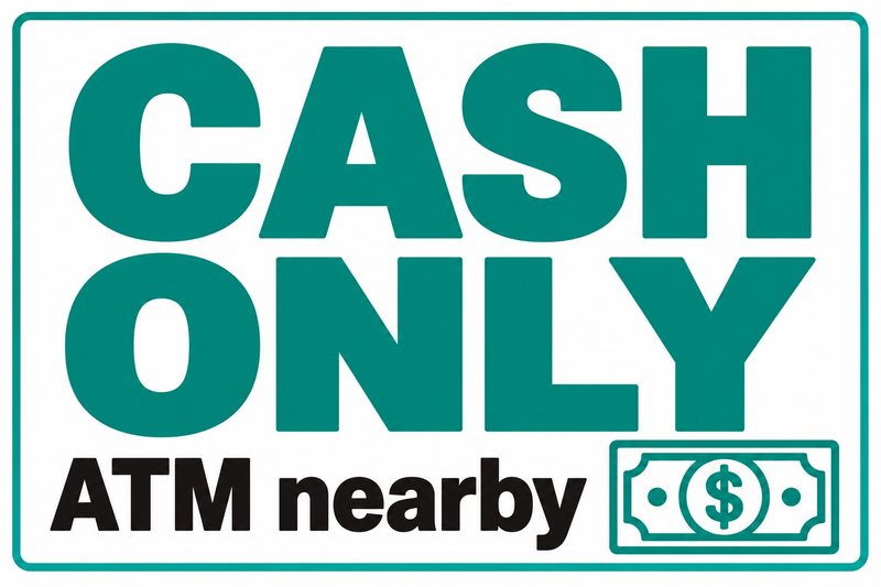 Cash Only · ATM Nearby — free printable cash only sign