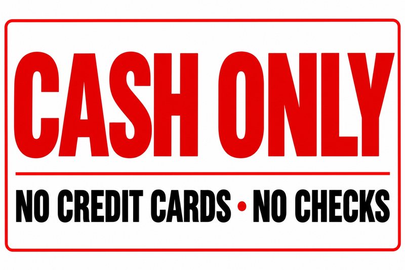 No Credit Cards · No Checks — free printable cash only sign