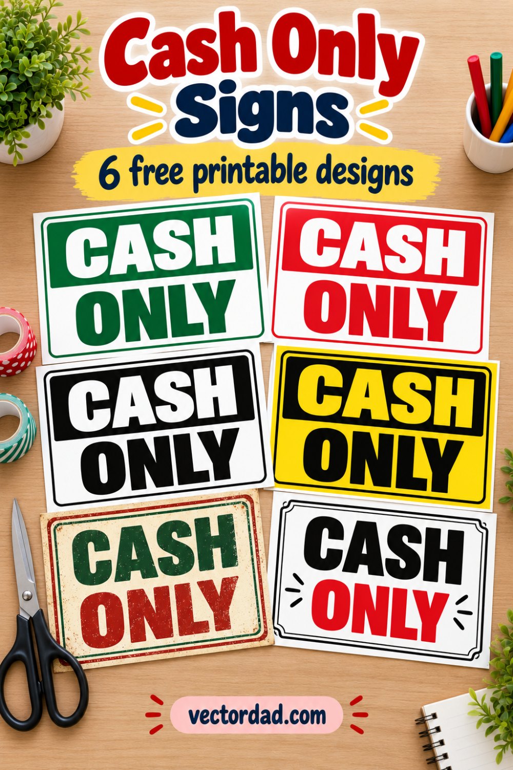 Free printable cash only signs from VectorDad — 6 designs