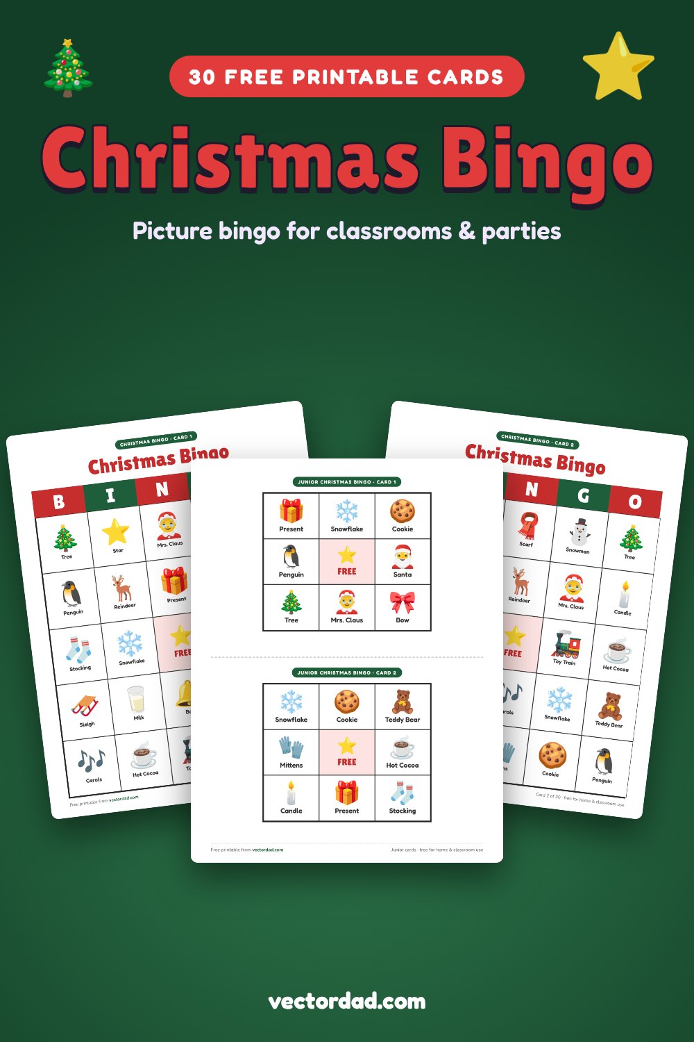 Free printable Christmas bingo cards from VectorDad โ 30 picture cards