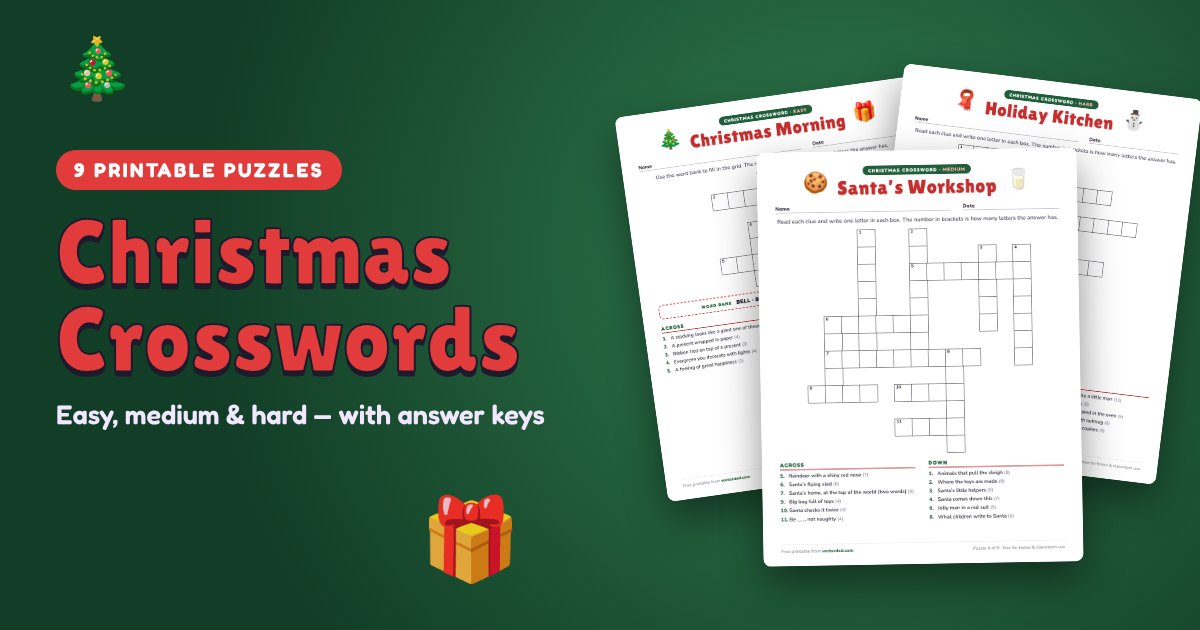 Printable Christmas crossword puzzles — easy, medium and hard, with answer keys