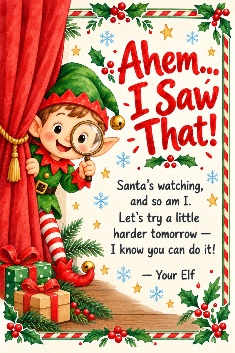 Funny printable elf warning note โ Ahem, I saw that!