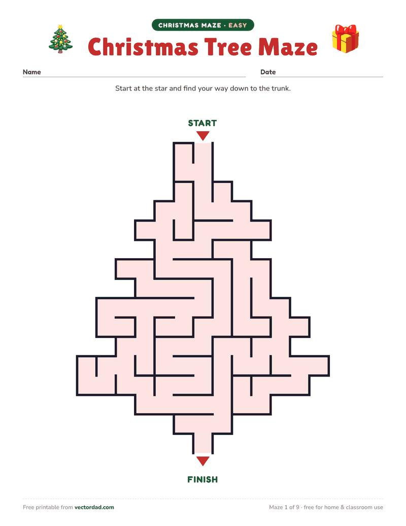 Printable Christmas maze β Christmas Tree Maze (easy)