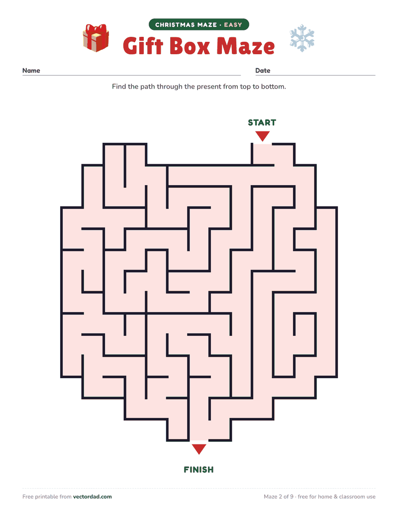 Printable Christmas maze β Gift Box Maze (easy)