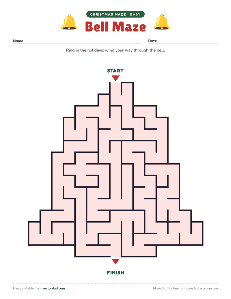 Printable Christmas maze β Bell Maze (easy)