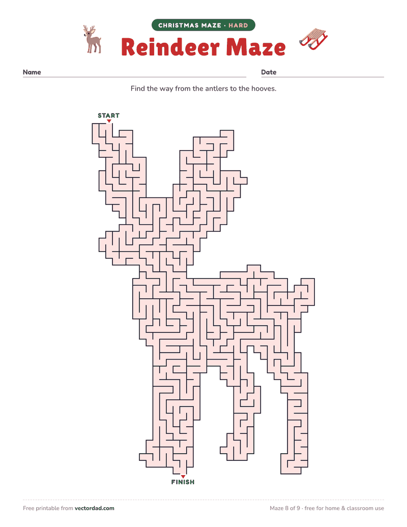 Printable Christmas maze β Reindeer Maze (hard)
