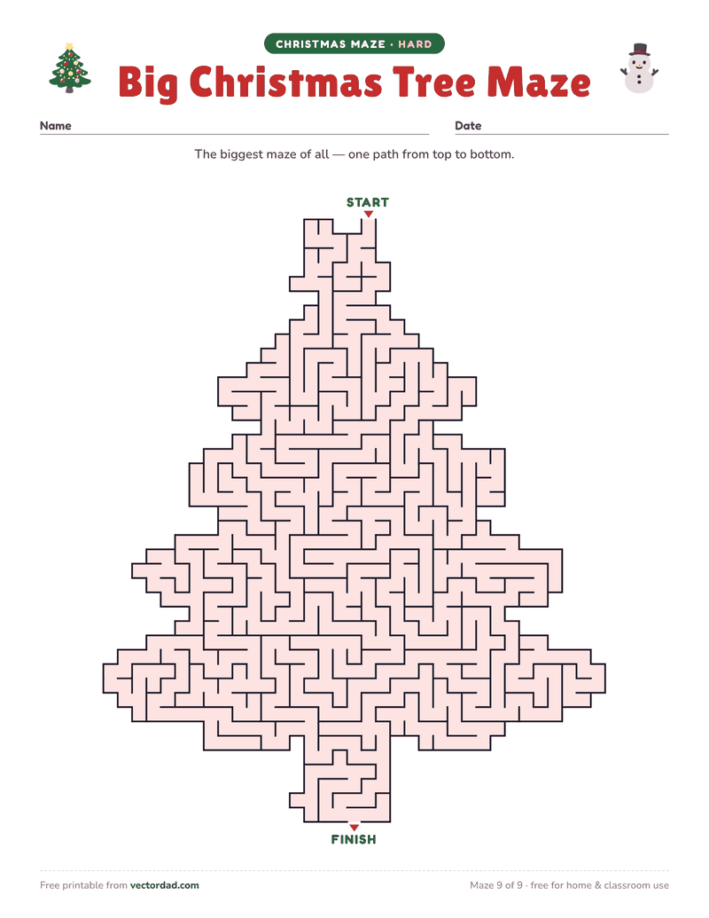 Printable Christmas maze β Big Christmas Tree Maze (hard)