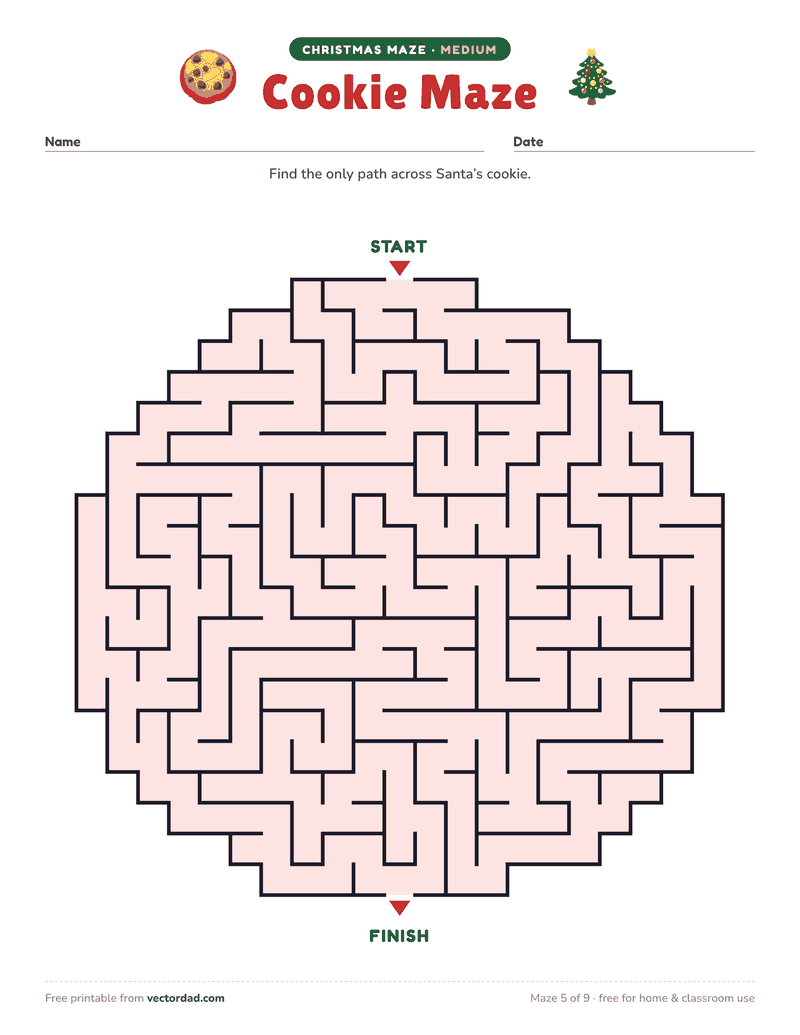 Printable Christmas maze β Cookie Maze (medium)