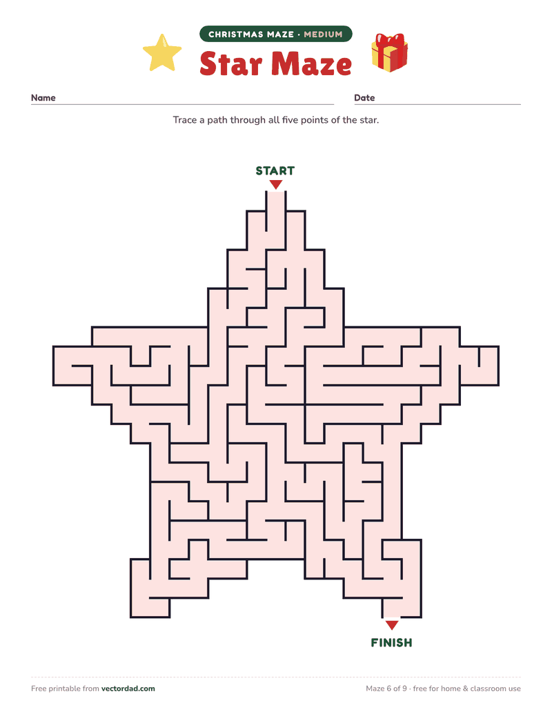 Printable Christmas maze β Star Maze (medium)