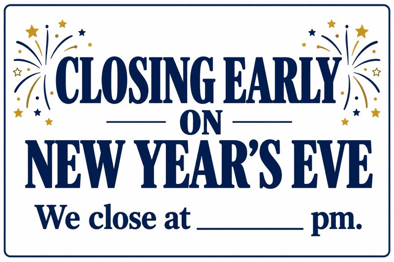Closing Early on New Year’s Eve — free printable closed New Year’s Eve sign