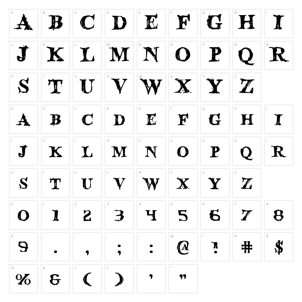 Demon Slayer font character map: A–Z, a–z, 0–9 and punctuation
