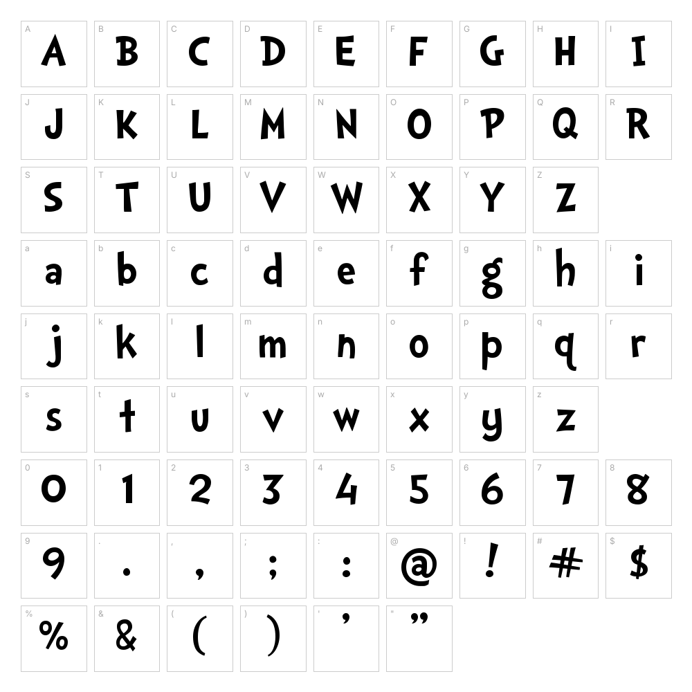 Dr. Seuss font character map: A–Z, a–z, 0–9 and punctuation