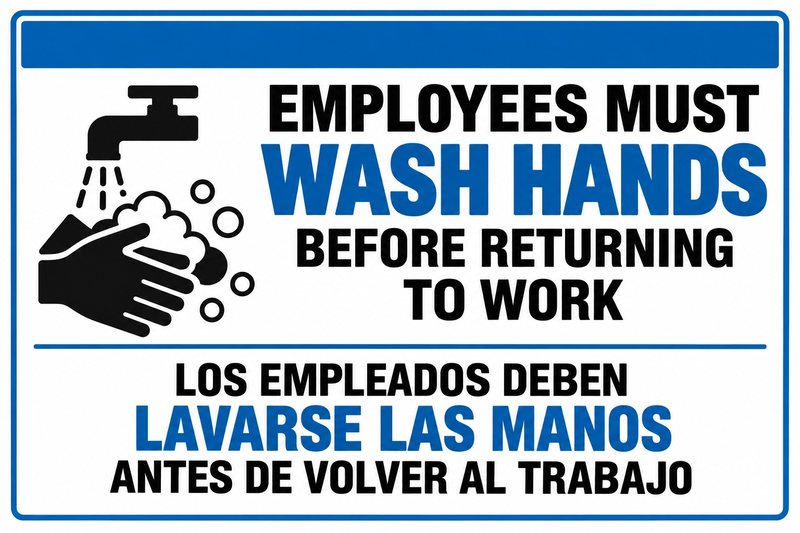 English & Spanish — free printable employees must wash hands sign