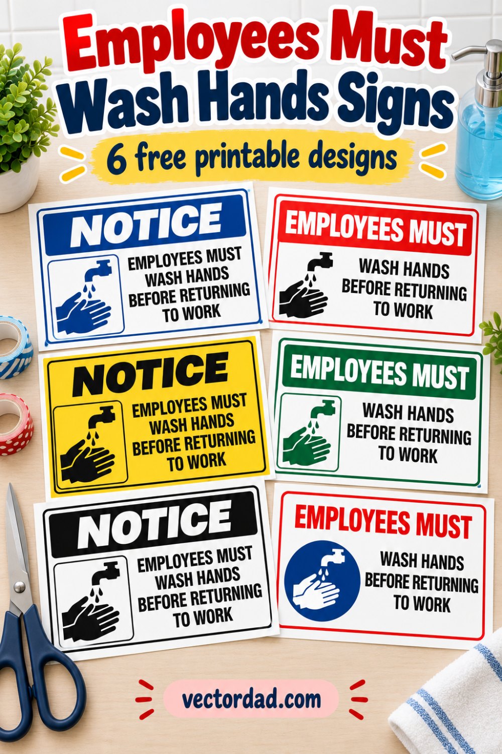 Free printable employees must wash hands signs from VectorDad