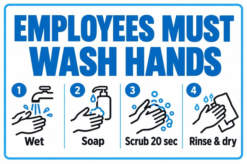 4-Step Handwashing — free printable employees must wash hands sign