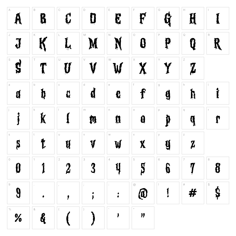 Goosebumps font character map: A–Z, a–z, 0–9 and punctuation