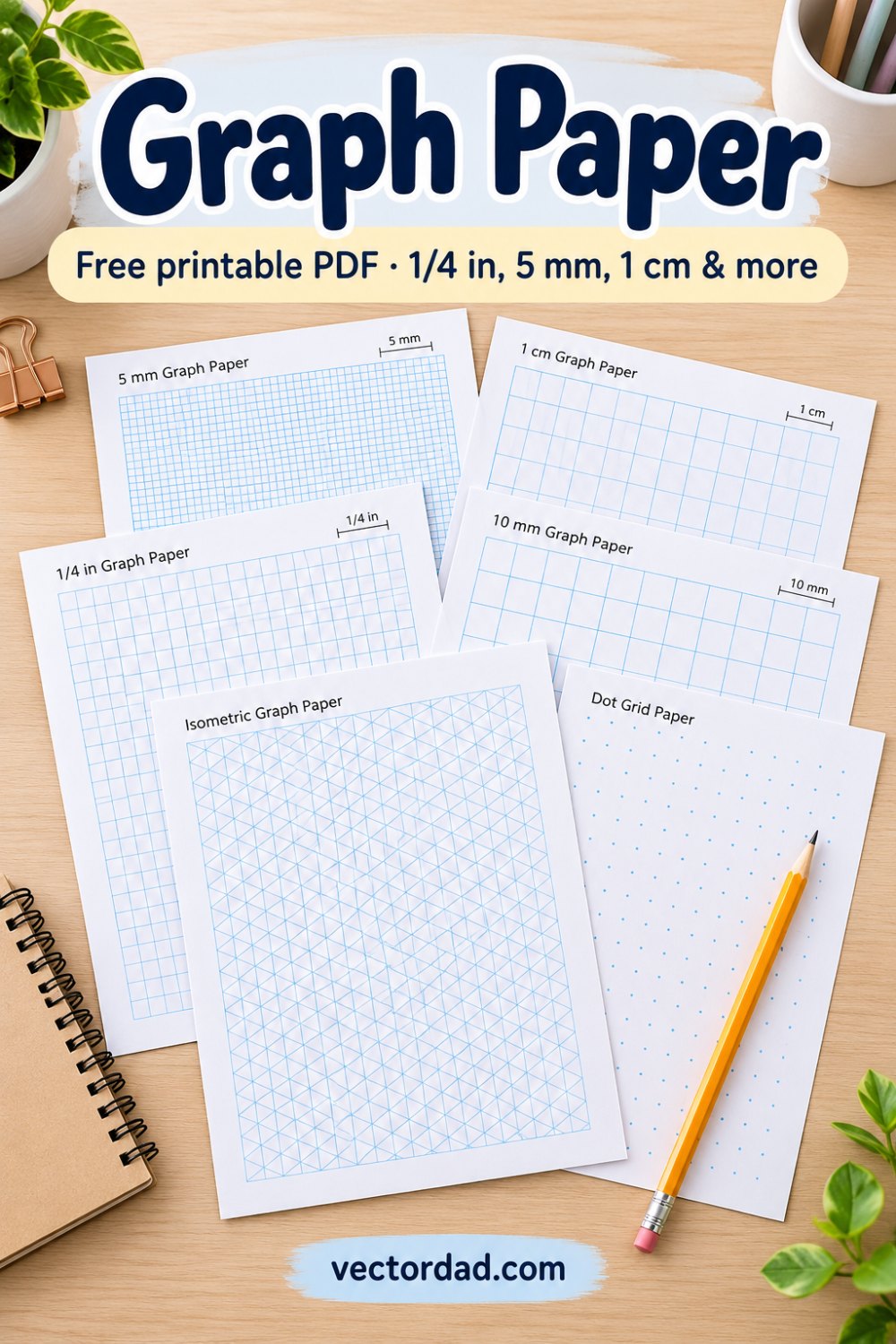 Free printable graph paper in six grid sizes – PDF for Letter and A4